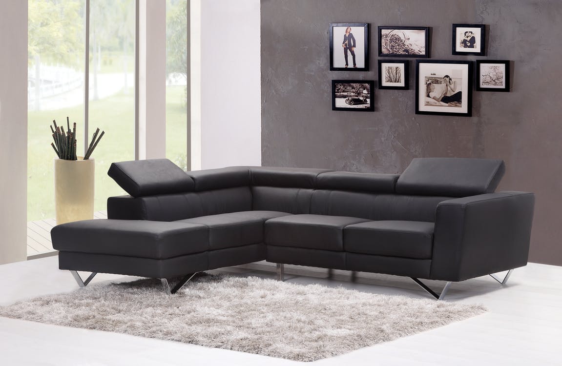 Large black leather couch